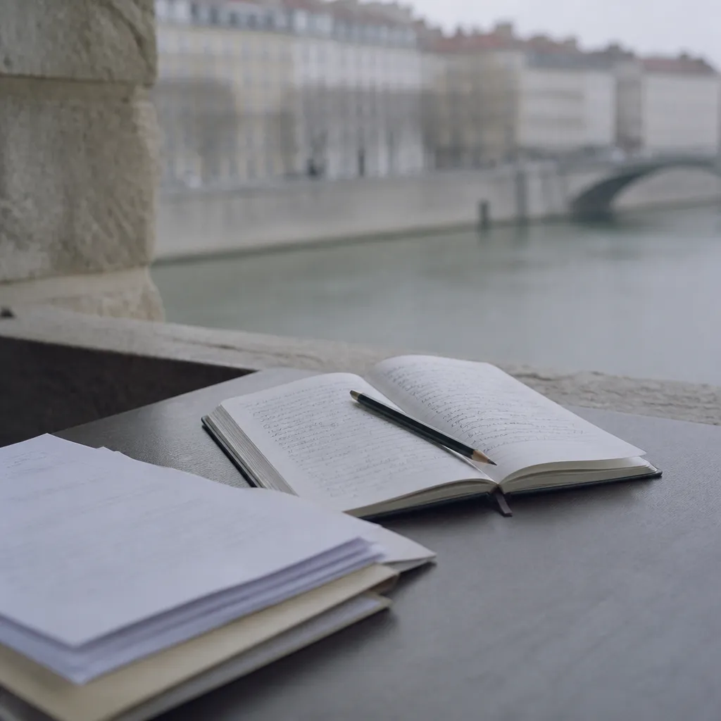 Carnet ouvert sur une table avec une liste manuscrite et un crayon